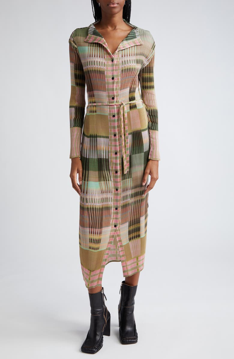 Julia Heuer Taro Print Long Sleeve Belted Pleated Chiffon Dress/Jacket, Main, color,