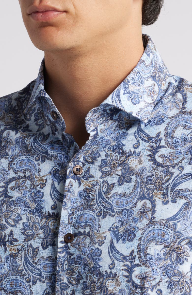 Brax Harold Paisley Hi Flex Stretch Cotton Button-Up Shirt, Alternate, color, Smoke Blue