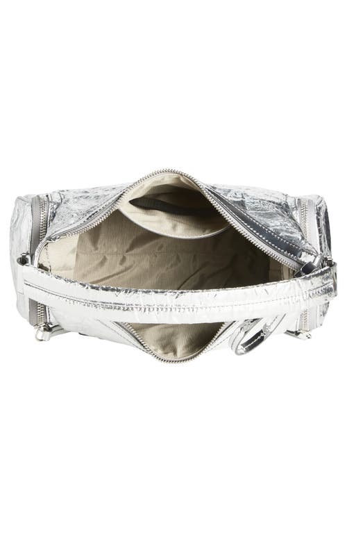 Stella Mccartney Small Dartmoor Crinkled Metallic Faux Leather Shoulder Bag In White