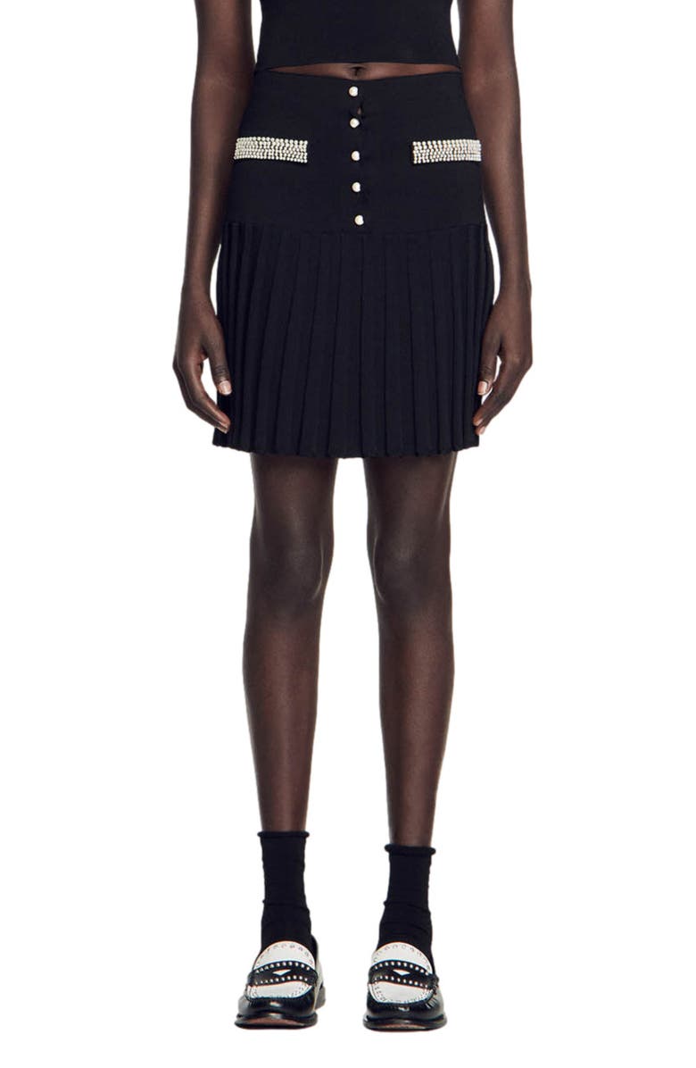 SANDRO Gilda Button Front Knit Skirt, Main, color, 