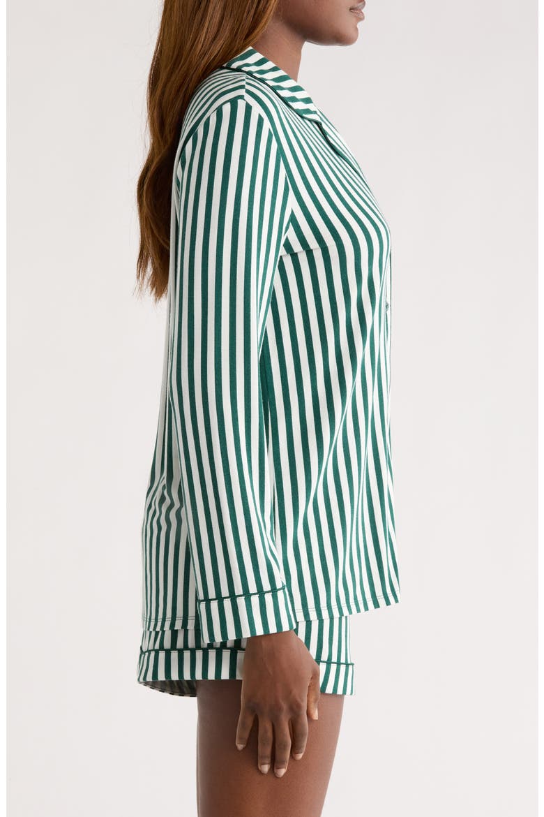 Moonlight Eco Long Sleeve Short Pajamas, Alternate, color, GREEN- IVORY SIMPLE STRIPE