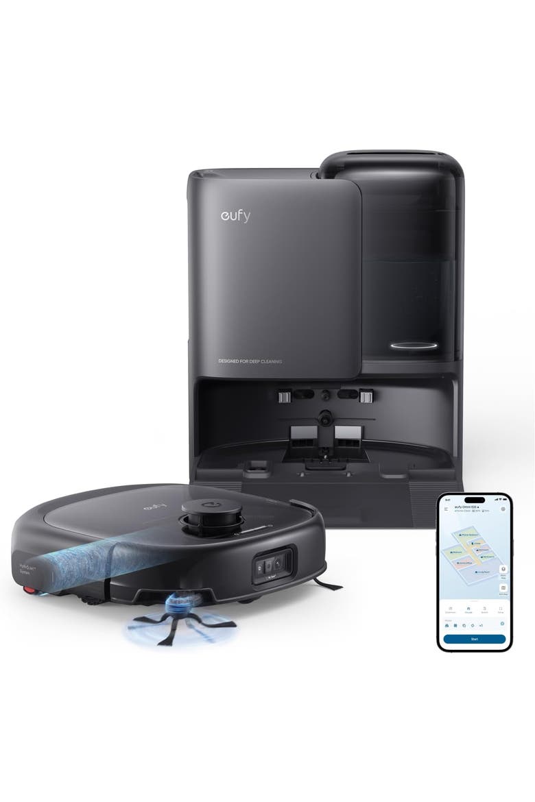 E25 All-in-One Robot Vacuum and Mop Combo with HydroJet Self-Cleaning Roller Mop, Main, color, Black