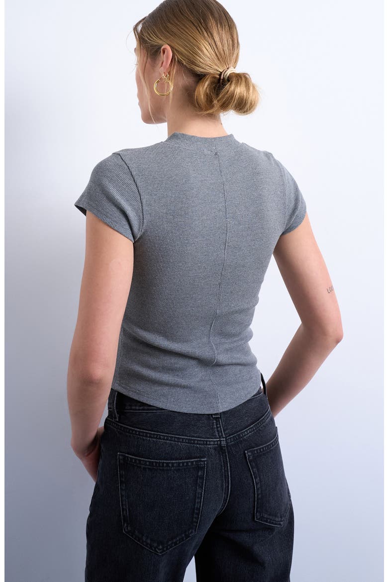 Curved Hem Fitted Stretch Cotton T-Shirt, Alternate, color, GREY