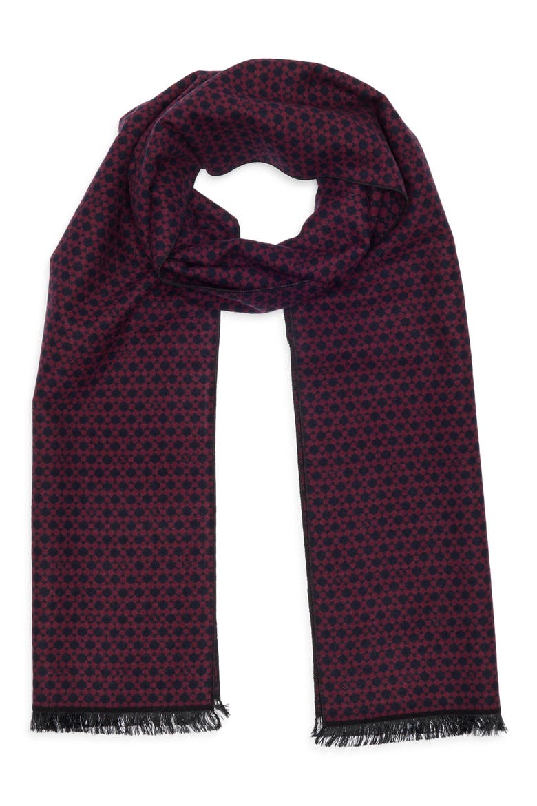 Geometric Silk Reversible Scarf, Main, color, NAVY/ BURGUNDY