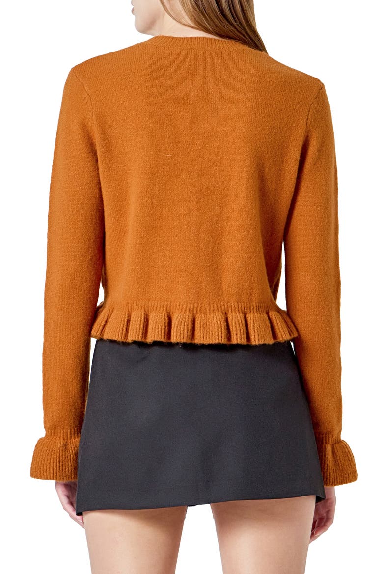 Ruffle Crop Cardigan, Alternate, color, BURNT ORANGE