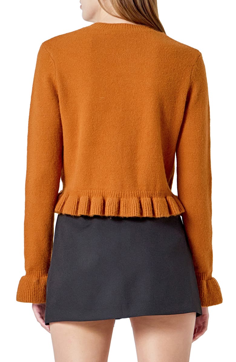 Endless Rose Ruffle Crop Cardigan, Alternate, color, Burnt Orange
