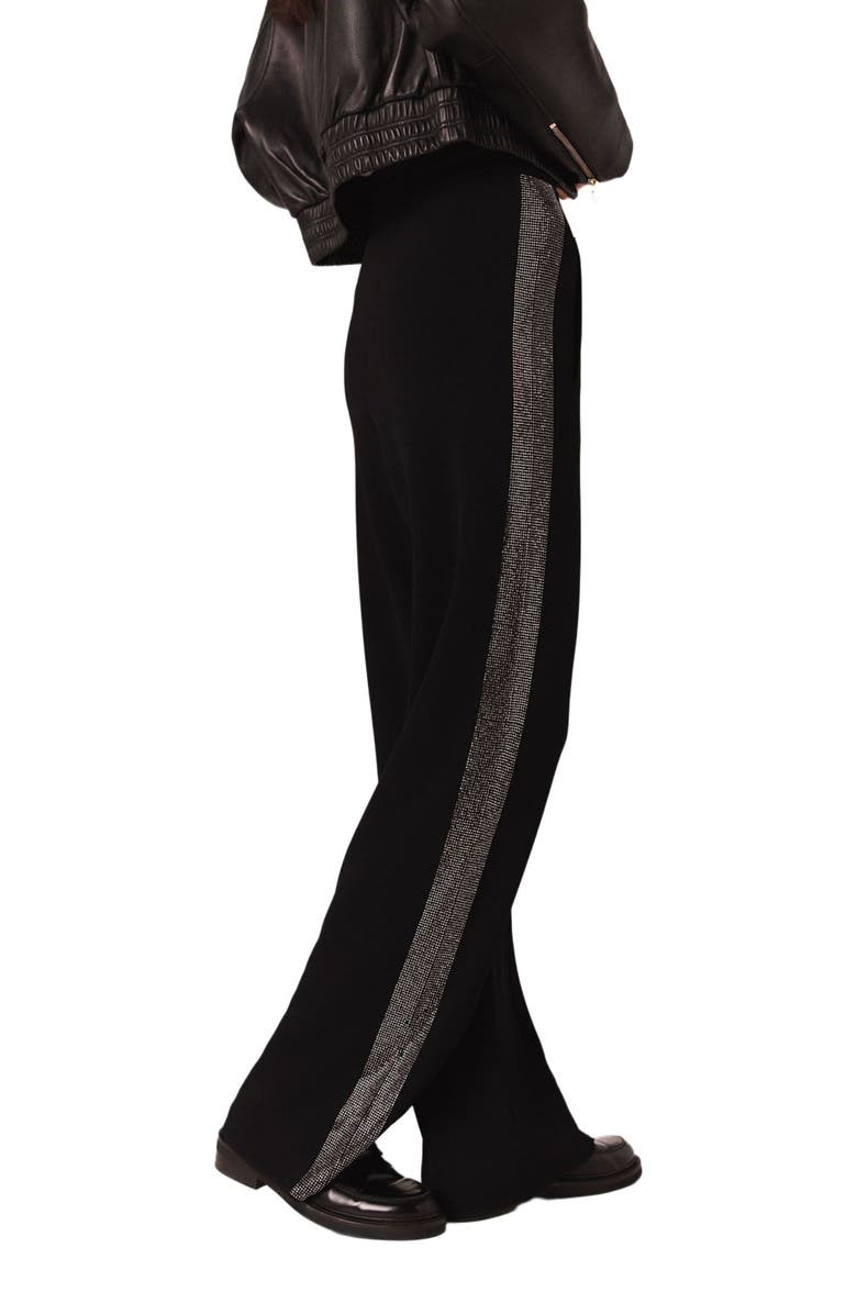 maje Trousers with rhinestone band, Alternate, color, Black