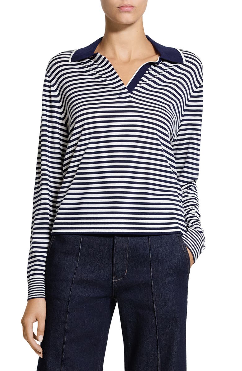 Theory Stripe Merino Wool Long Sleeve Polo, Main, color, 