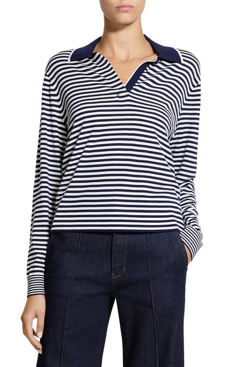 Stripe Merino Wool Long Sleeve Polo