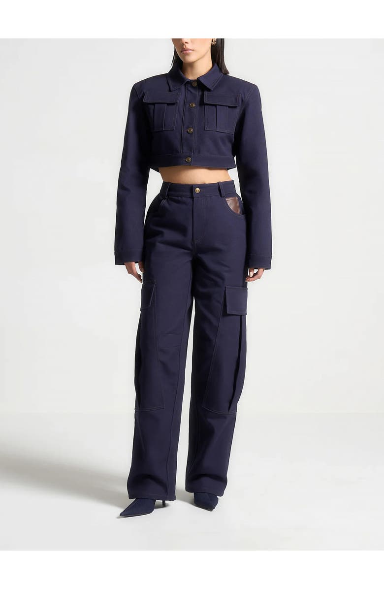 Manière De Voir High Rise Drill Cargo Pants, Main, color, Indigo