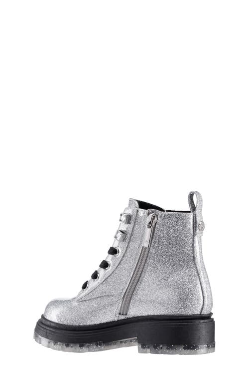 Nina Kids' Glitter Combat Boot In Silver Glitter
