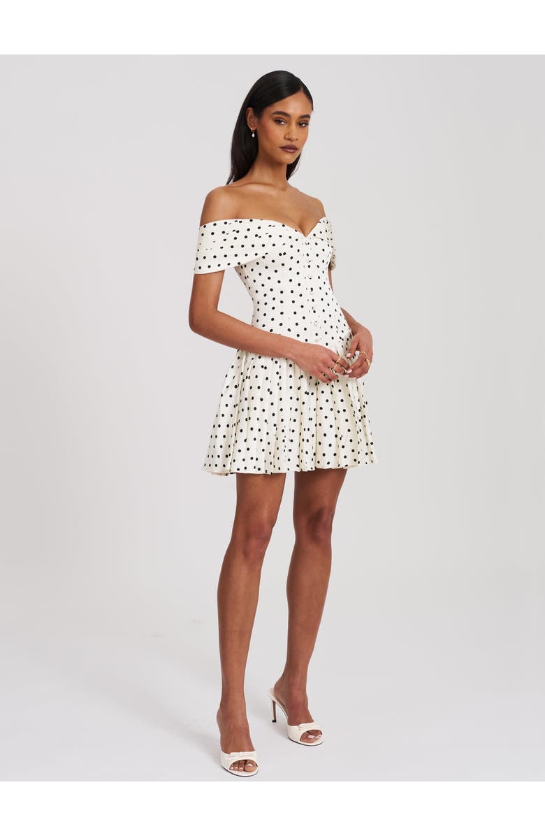 Miss Circle Edeline Polka Dot Off-shoulder Pleated Mini Dress, Alternate, color, White