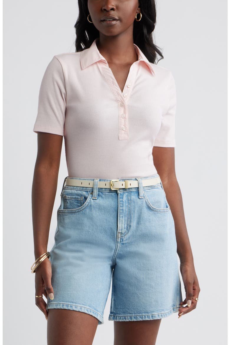 Woven Placket Knit Polo, Main, color, PINK ROSEWATER