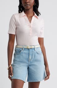 Caslon® Woven Placket Knit Polo