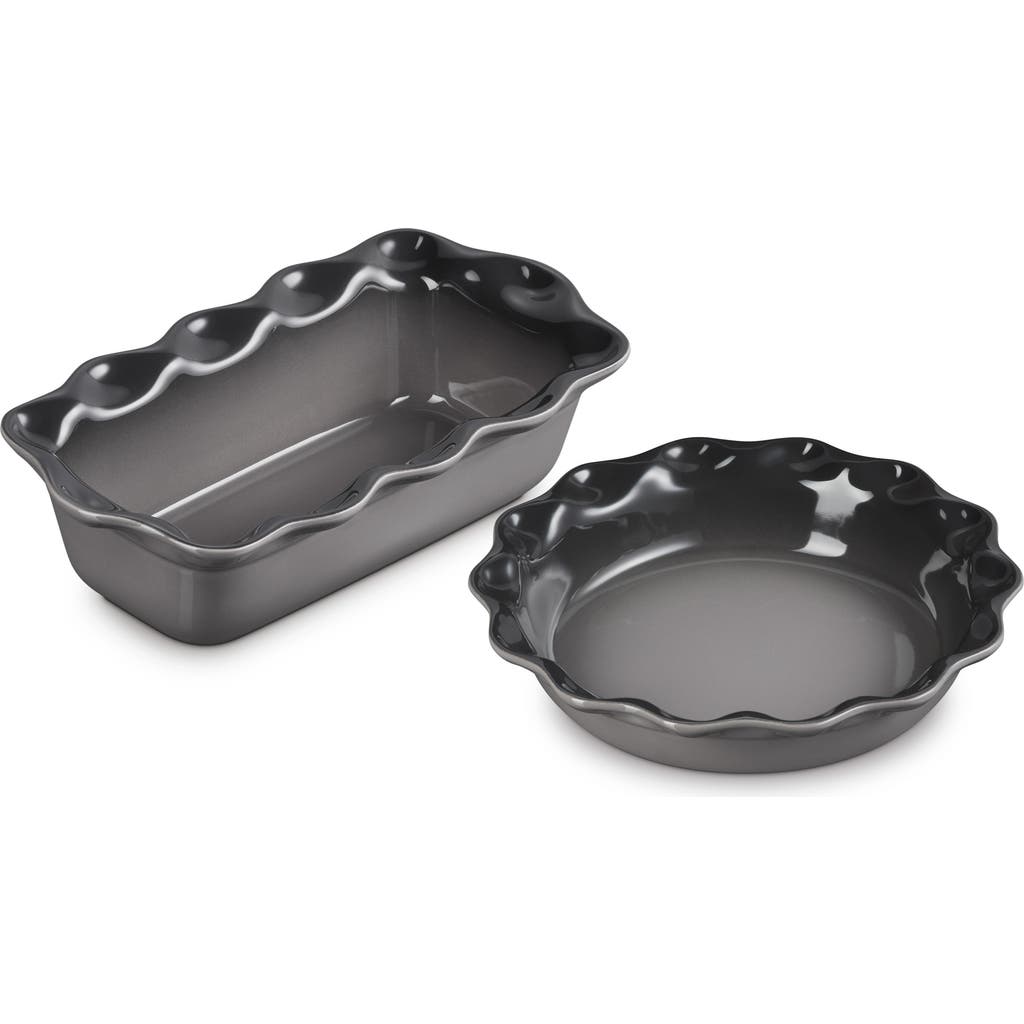 Le Creuset Stoneware Heritage Pie Dish & Fluted Loaf Pan Set In Oyster