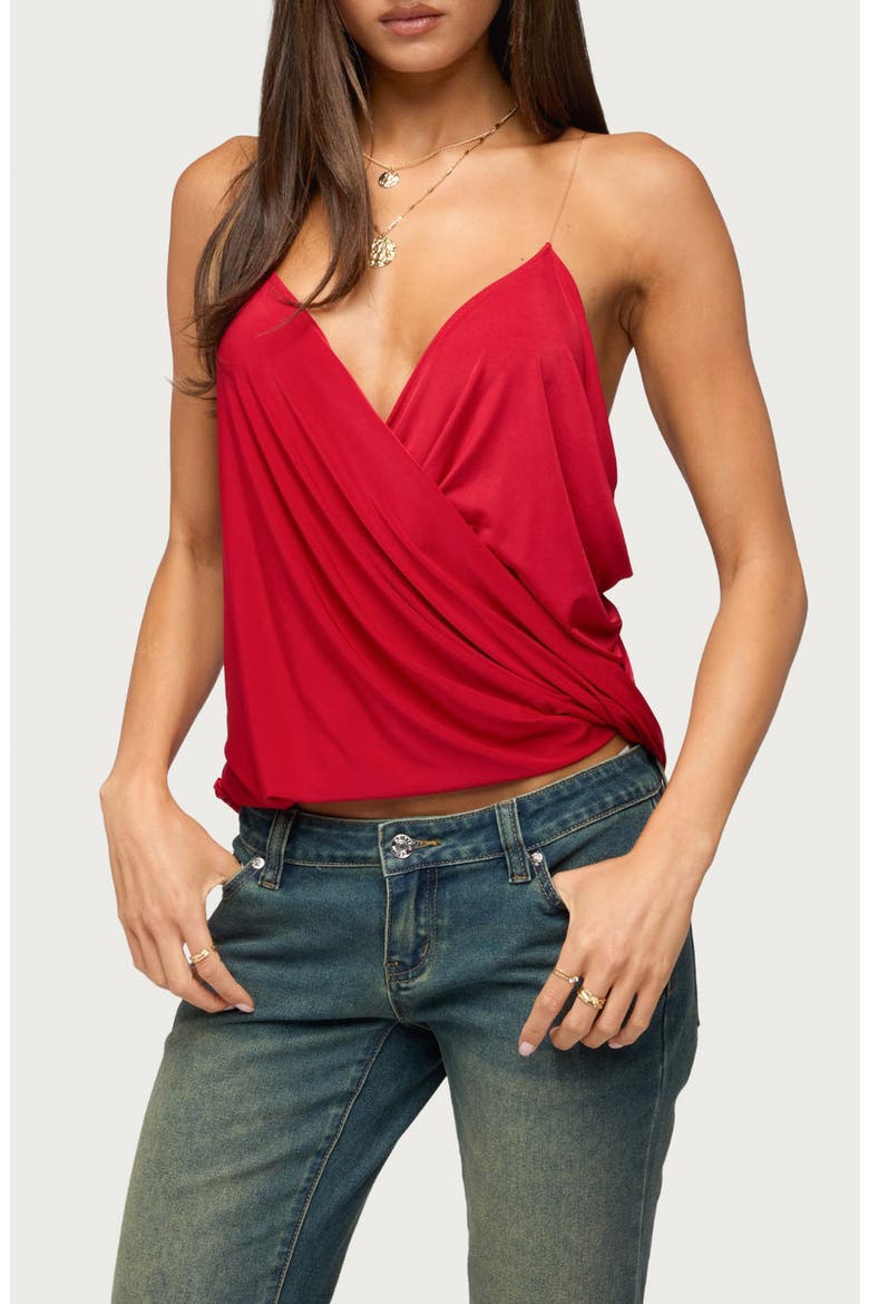 Ainsley Wrap Front Top, Main, color, RED
