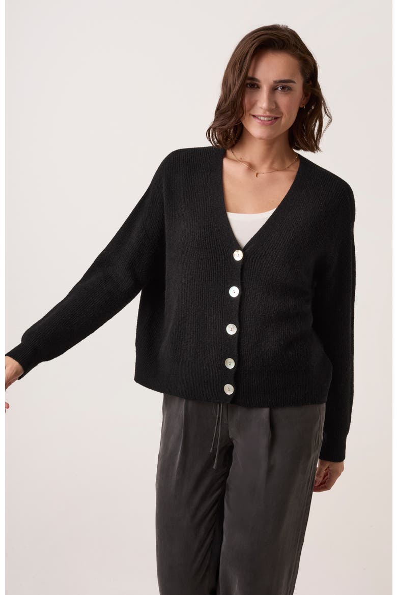 Slouchy Ribbed V-Neck Cardigan, Main, color, Black