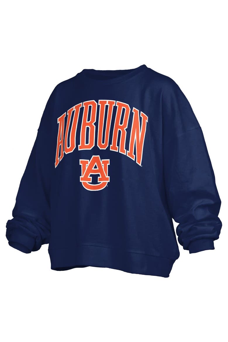 Women's Pressbox Navy Auburn Tigers Janise Arch Over Logo Waist Length Oversized Pullover Sweatshirt, Alternate, color, Navy