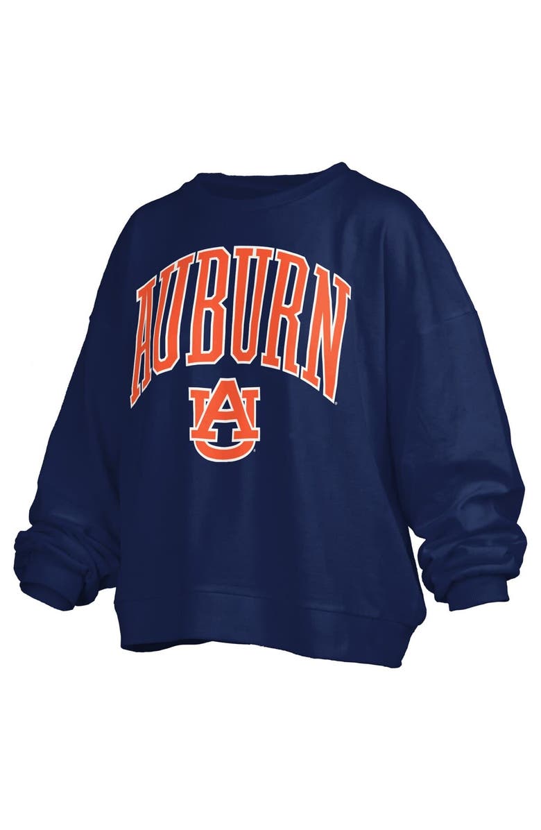 PRESSBOX Women's Pressbox Navy Auburn Tigers Janise Arch Over Logo Waist Length Oversized Pullover Sweatshirt, Alternate, color, Navy