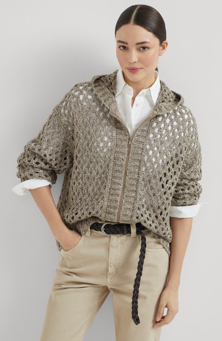 Brunello Cucinelli Dazzling Net cardigan, Alternate, color, Warm Beige