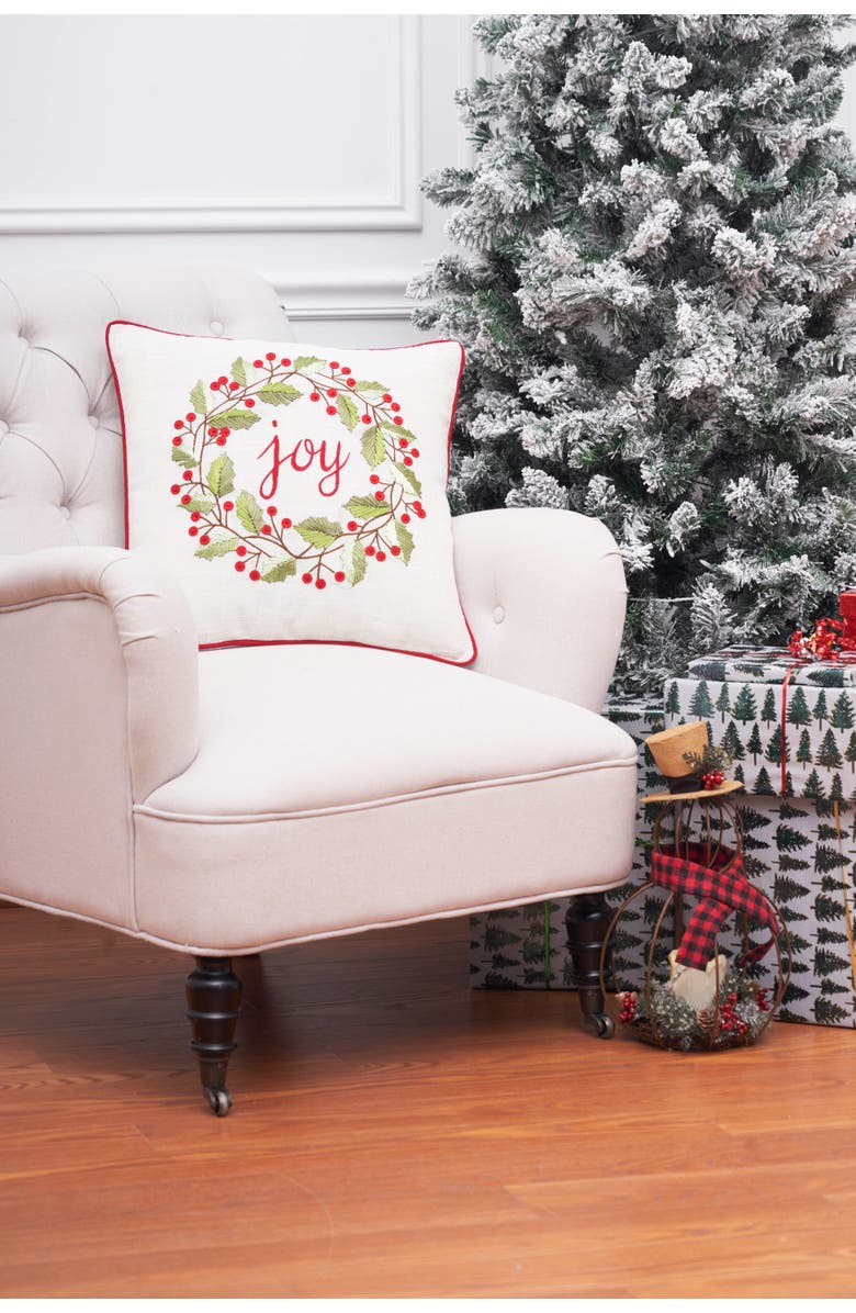 C&F Home "Joy" Christmas Berry Wreath Accent Throw Pillow 18" x 18", Alternate, color, 