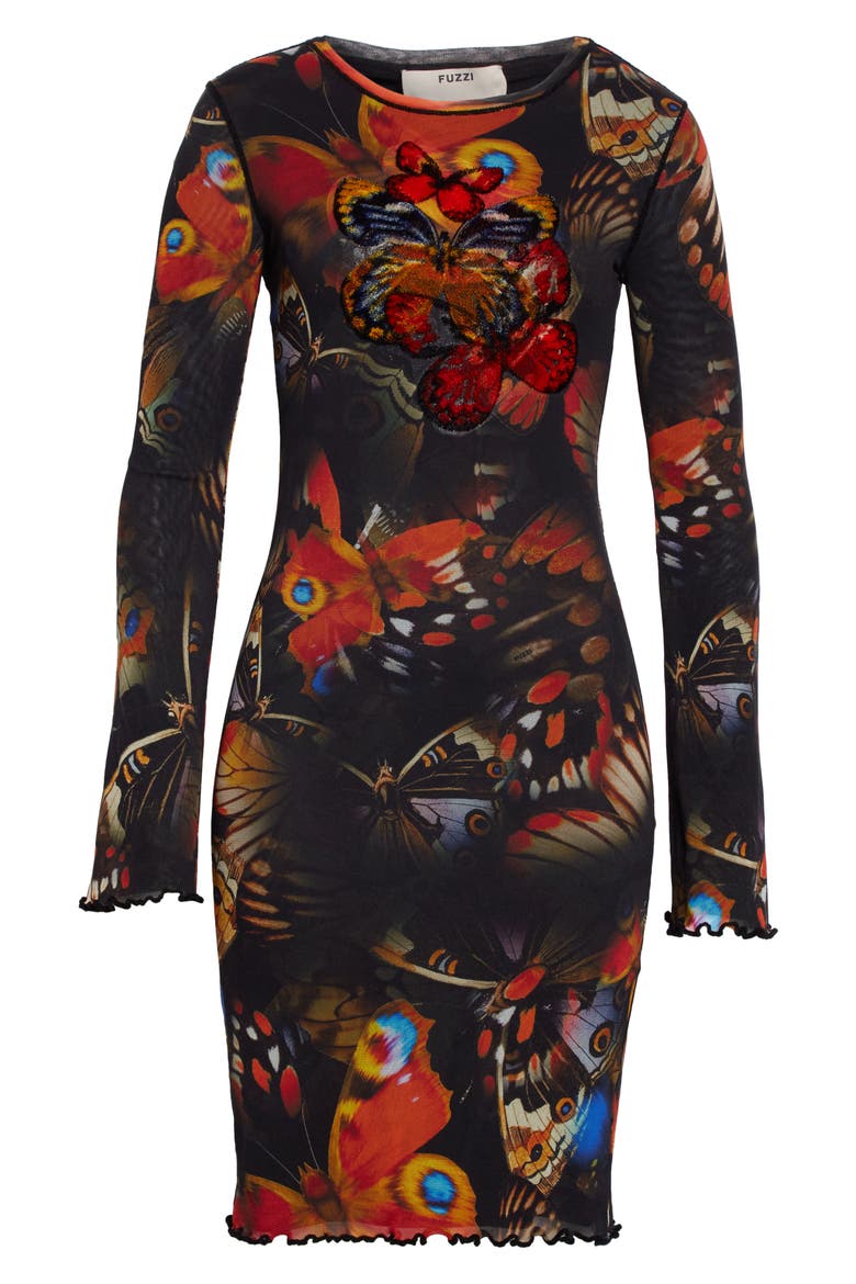 Butterfly Print Long Sleeve Dress, Alternate, color, ANGOSTURA