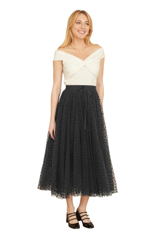 Yumi Mesh Heart Print Tulle Skirt In Black
