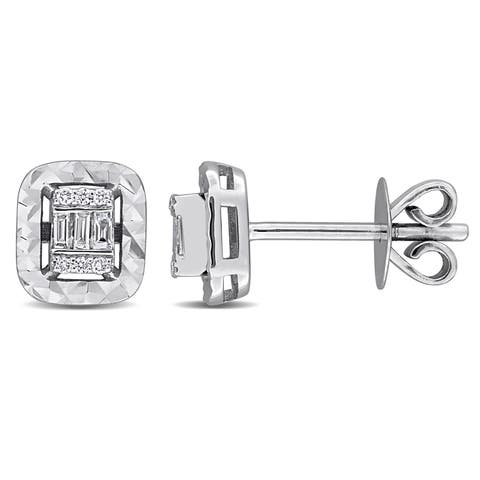 Diamond Square Stud Earrings 14k White Gold