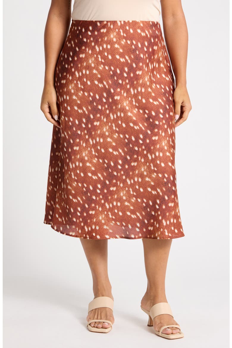 Bambi Satin Midi Skirt, Main, color, BROWN/ RUST