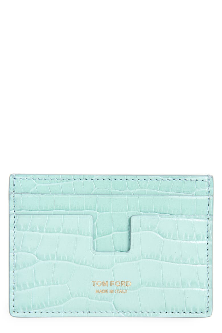 Croc Embossed Money Clip Card Holder, Main, color, TURQUOISE