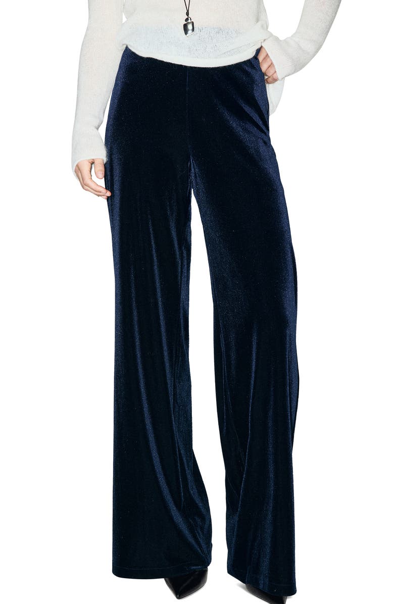 MANGO Wide Leg Velvet Pants, Main, color, Navy