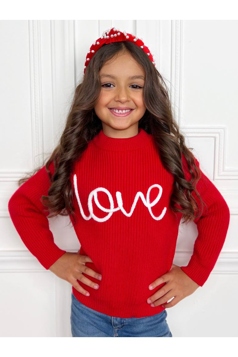 Love At First Sight Embroidered Chunky Knit Sweater, Alternate, color, Red