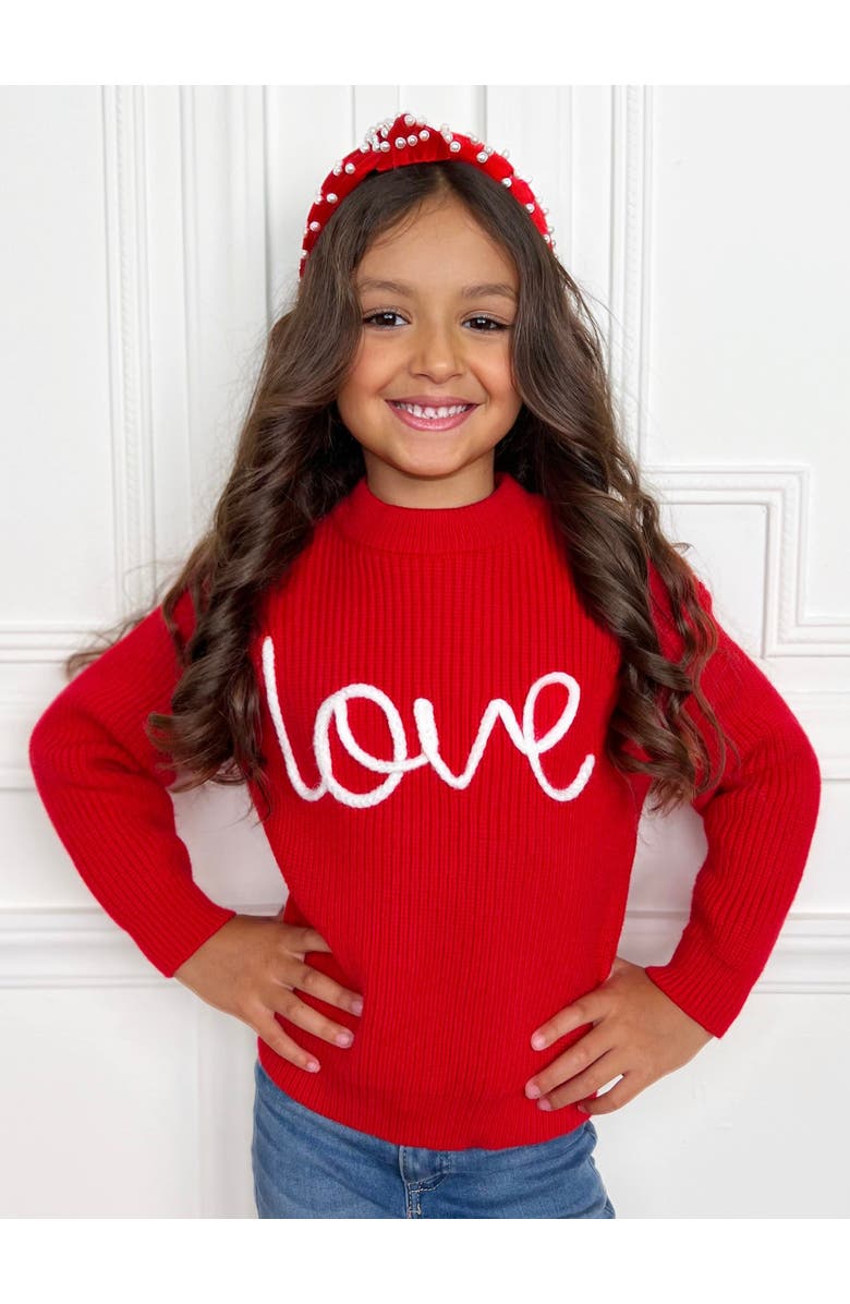 Mia Belle Girls Love At First Sight Embroidered Chunky Knit Sweater, Alternate, color, Red