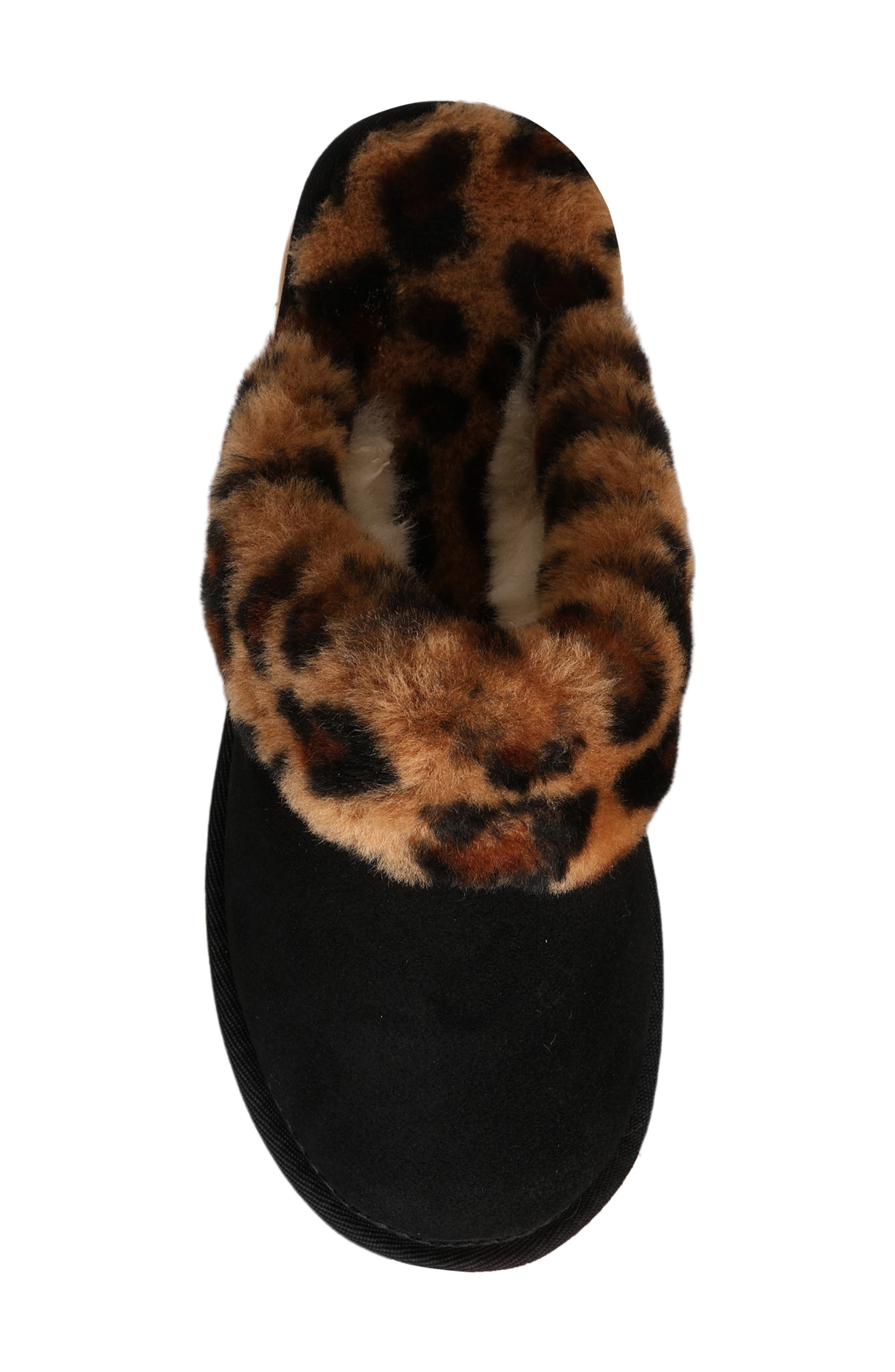 Mykos Genuine Shearling Suede Slipper, Alternate, color, Black/ Leopard