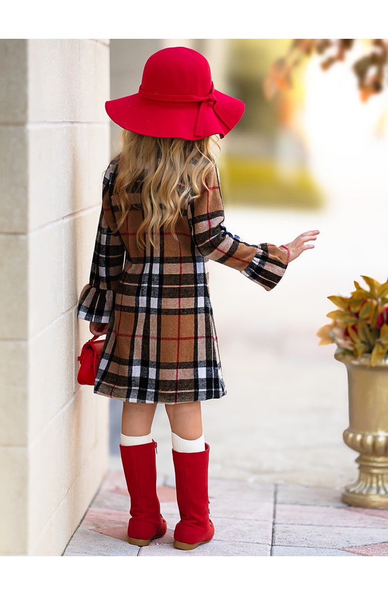 Mia Belle Girls Classic Plaid Long Sleeve Shift Dress, Alternate, color, Brown