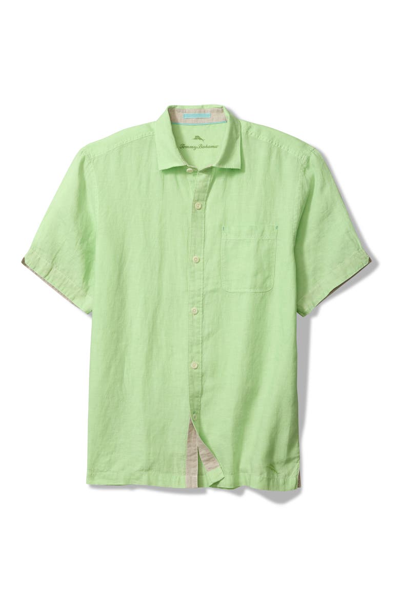 Paradise Breezer Short Sleeve Linen Button-Up Shirt, Main, color, GLOWING GREEN