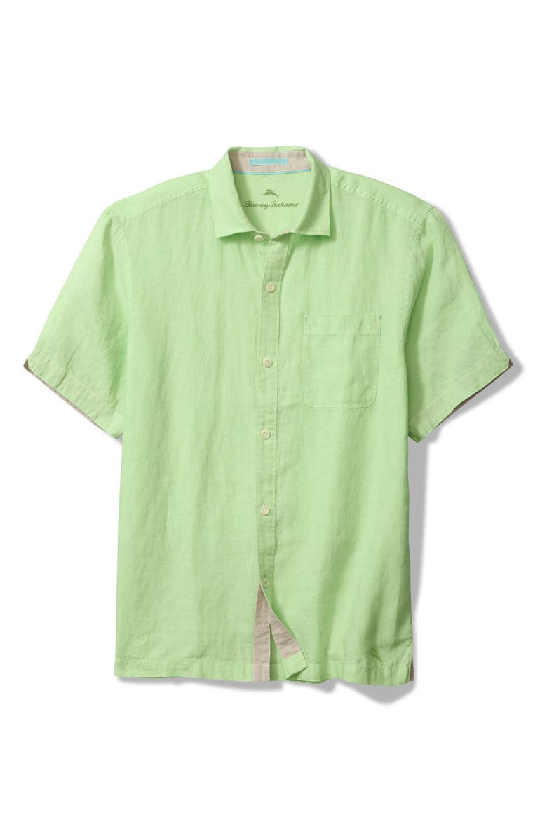 Tommy Bahama Paradise Breezer Short Sleeve Linen Button-Up Shirt, Main, color, Glowing Green
