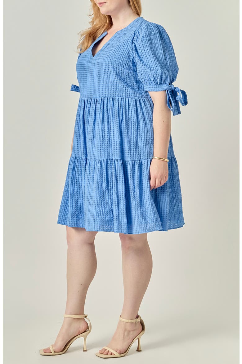 Gingham Tiered Minidress, Alternate, color, BLUE