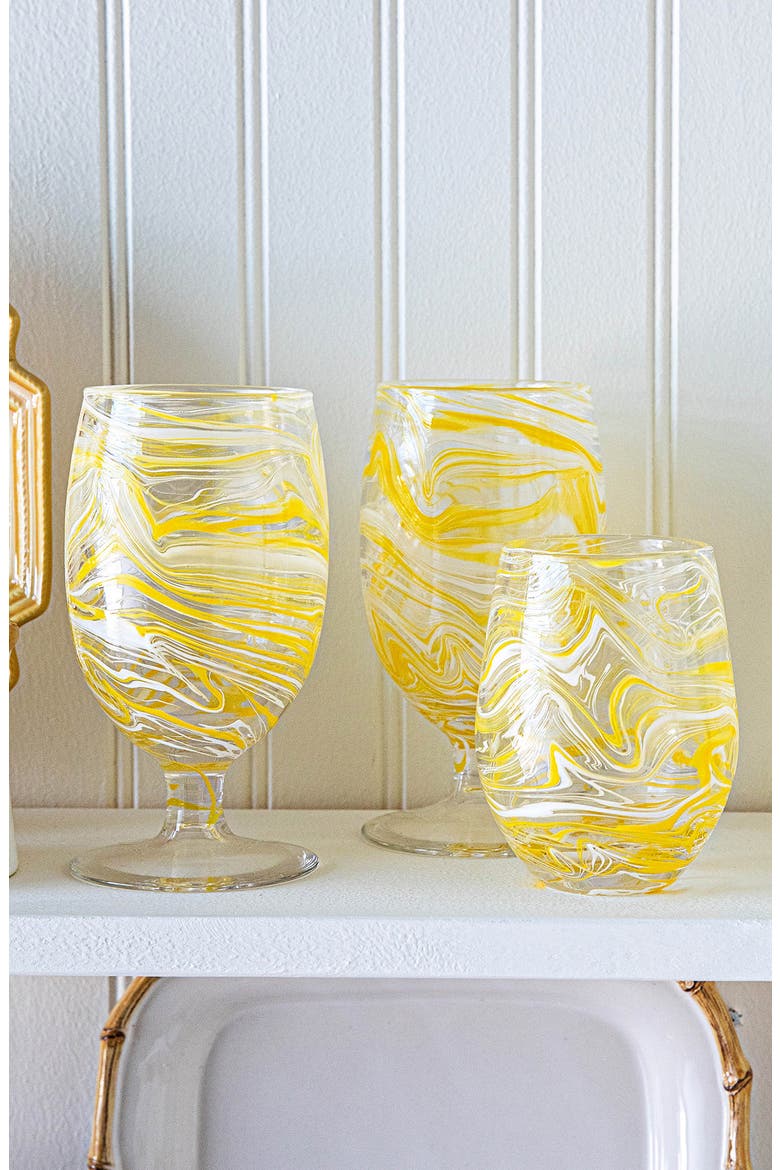 Puro Marbled Stemless Wine Glass, Alternate, color, YELLOW