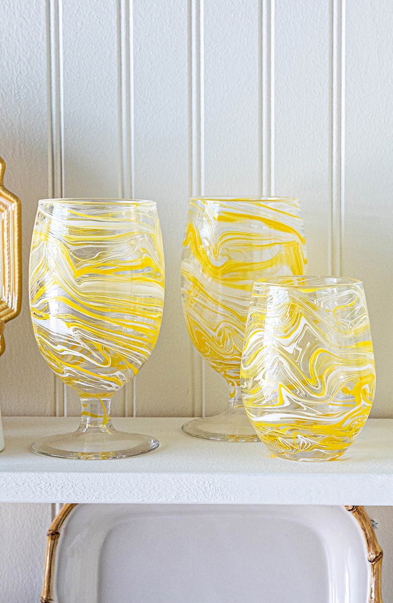 Juliska Puro Marbled Stemless Wine Glass, Alternate, color, Yellow