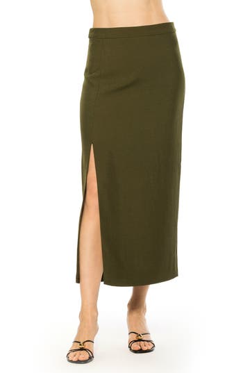 Alexia Admor Side Slit Midi Skirt In Green