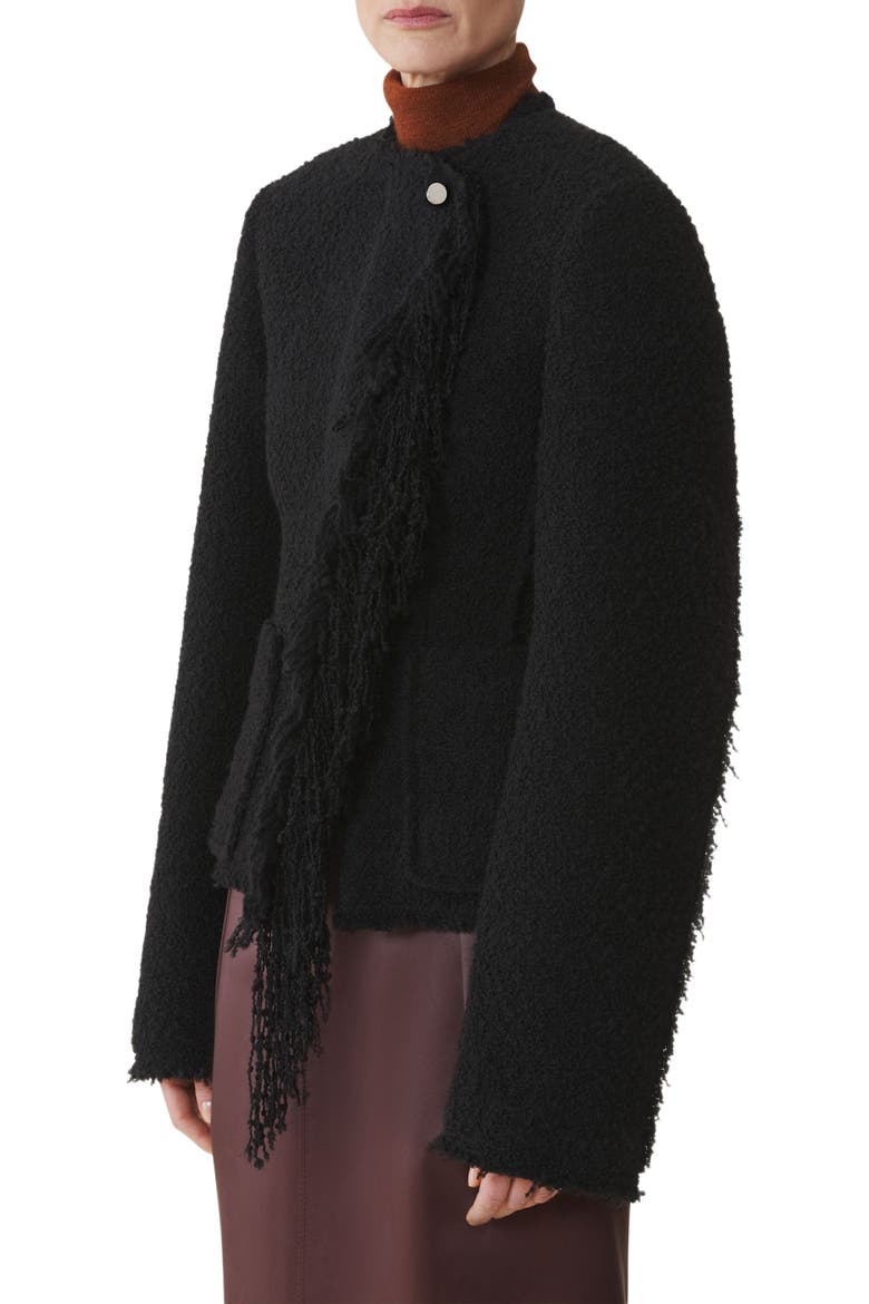 Asymmetrical Jacket In Bouclé Wool, Alternate, color, Black