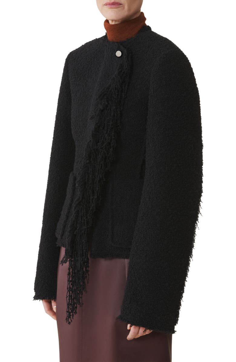 Lanvin Asymmetrical Jacket In Bouclé Wool, Alternate, color, Black
