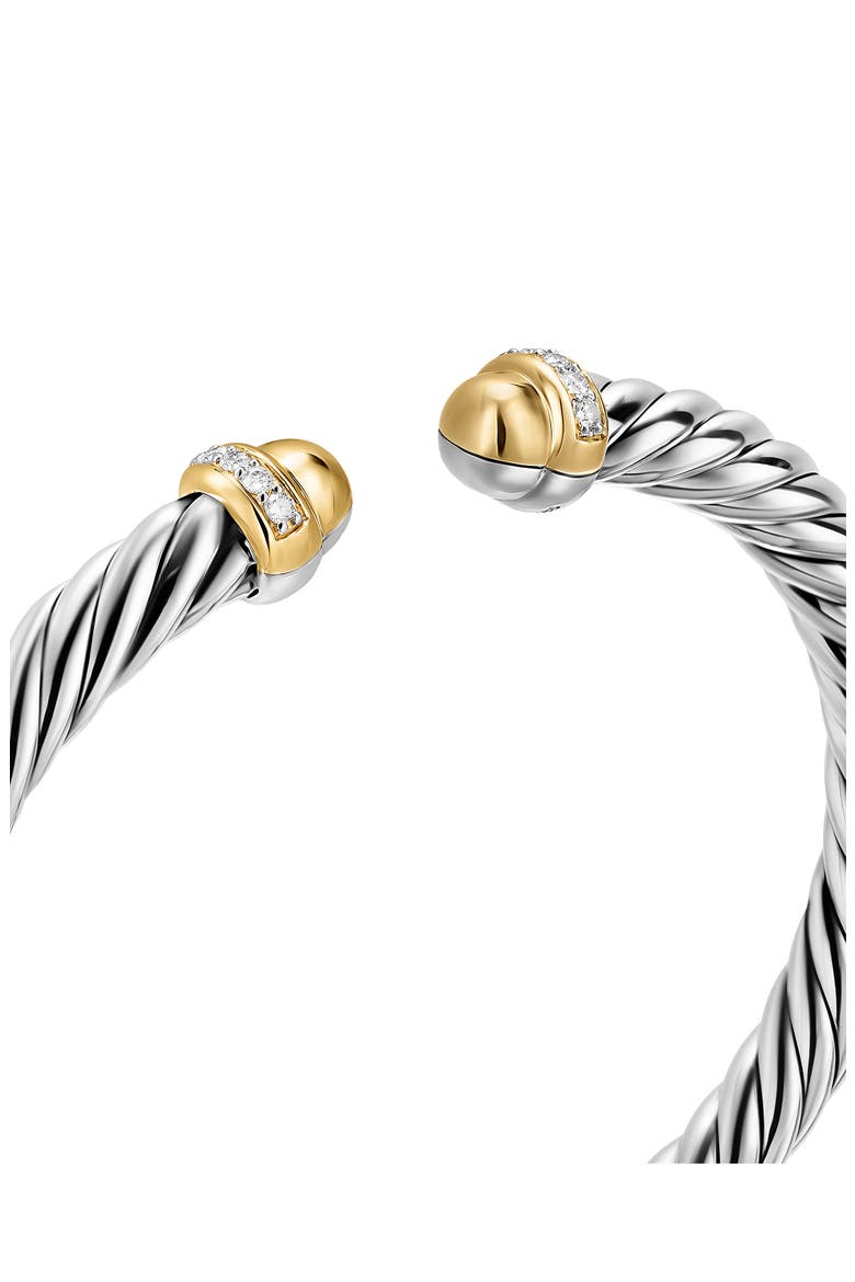 Cable Flex Bracelet in Sterling Silver with 14K Gold Domes & Diamonds, 6mm, Alternate, color, SILVER PAVE