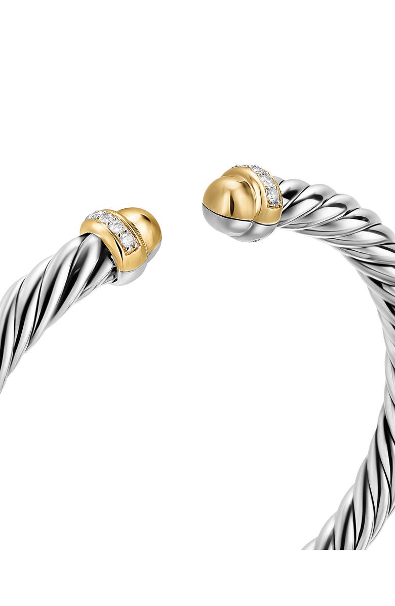 David Yurman Cable Flex Bracelet in Sterling Silver with 14K Gold Domes & Diamonds, 6mm, Alternate, color, Silver Pave