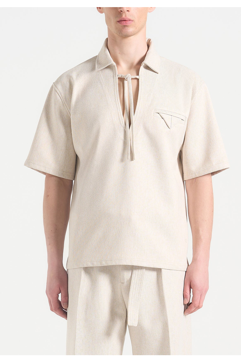 Norbert Open Collar Textured Drawstring Shirt, Alternate, color, Cream