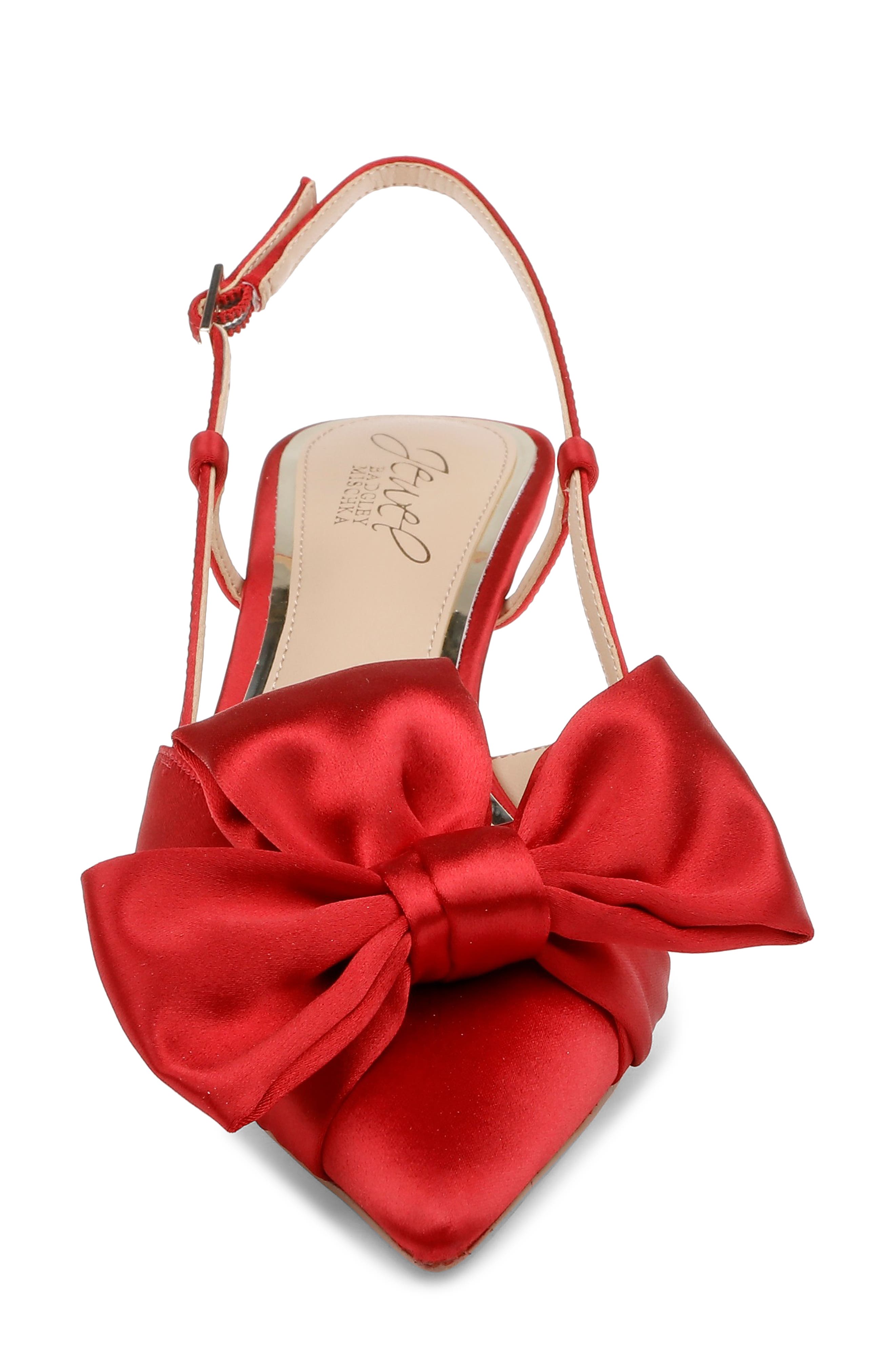 Jewel Badgley Mischka Shoshana Pointed Toe Slingback Pump, Alternate, color, Red Satin