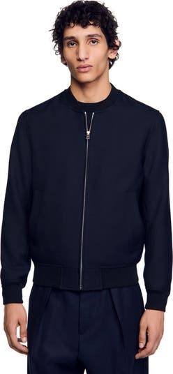 SANDRO Wool And Leather Varsity Jacket in Black | endource