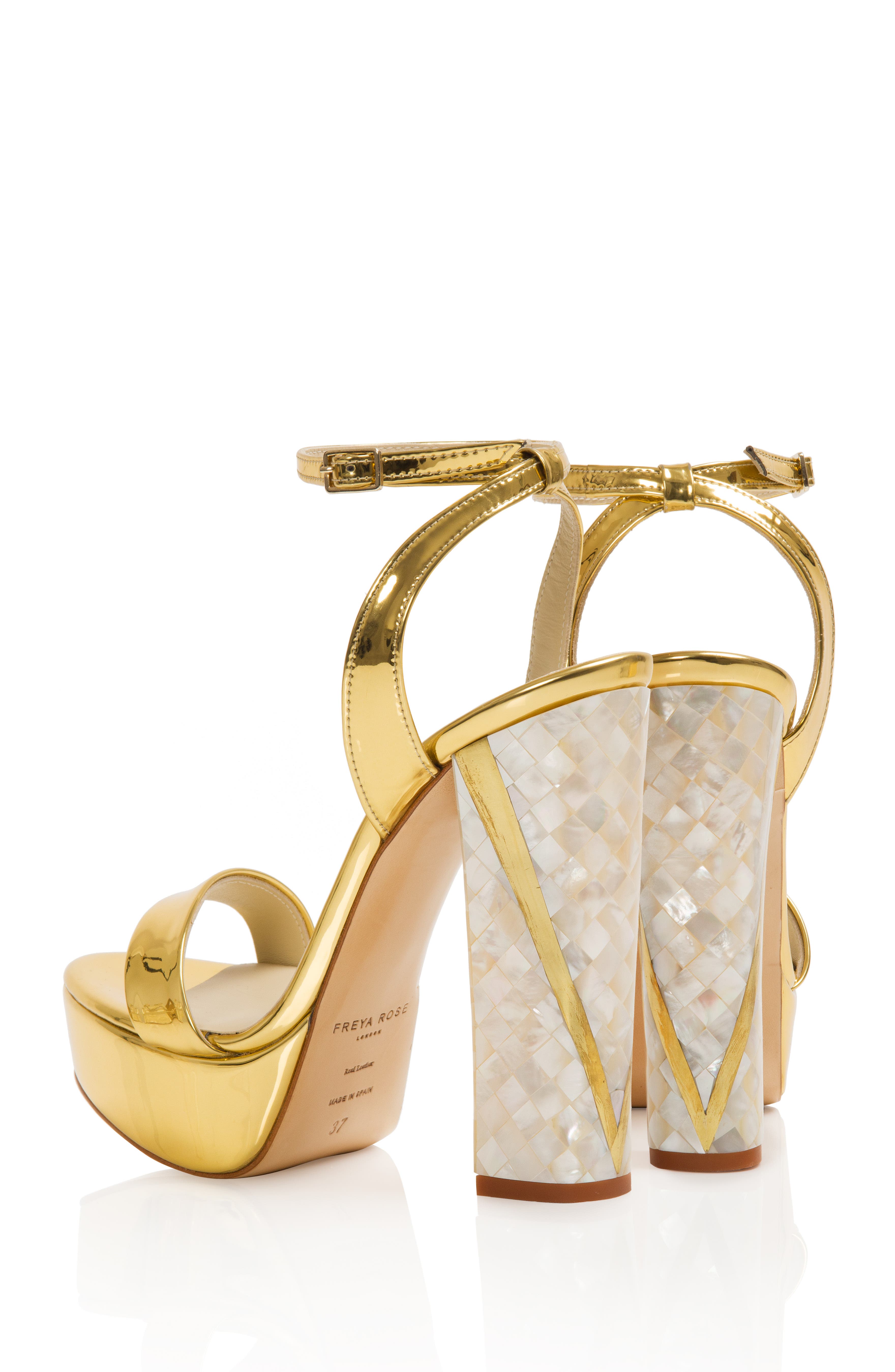 Freya Rose Tyra  Ankle Strap Pearl Heel Sandal, Alternate, color, Gold