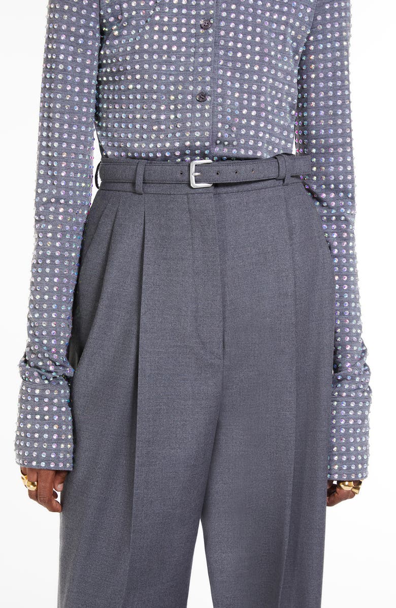 SPORTMAX Belted Wool Stretch Flannel Wide Leg Trousers, Alternate, color,